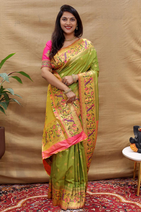 VastraLakshmi Outstanding Green Paithani Silk Saree With Appealing Blouse Piece