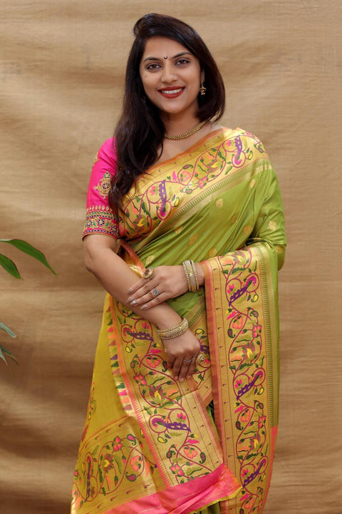 VastraLakshmi Outstanding Green Paithani Silk Saree With Appealing Blouse Piece