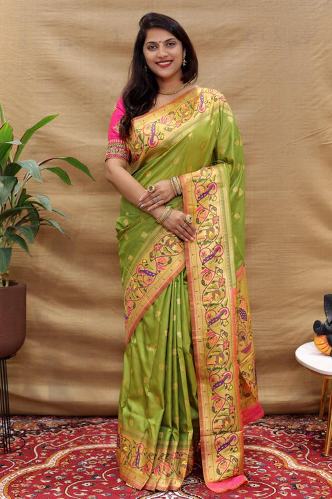 VastraLakshmi Outstanding Green Paithani Silk Saree With Appealing Blouse Piece