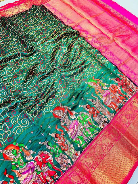 VastraLakshmi Smashing Dark Green Kalamkari Printed Saree With Supernal Blouse Piece