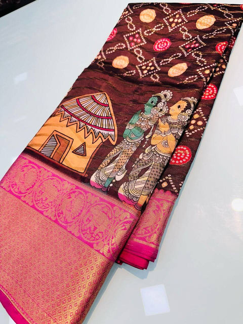 VastraLakshmi Tantalizing Maroon Kalamkari Printed Saree With Radiant Blouse Piece