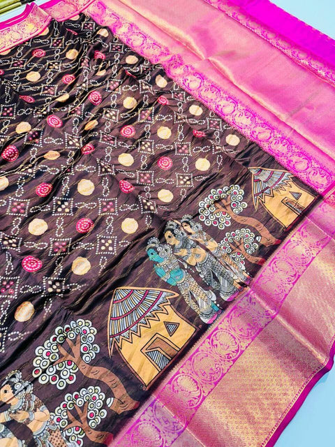 VastraLakshmi Tantalizing Maroon Kalamkari Printed Saree With Radiant Blouse Piece