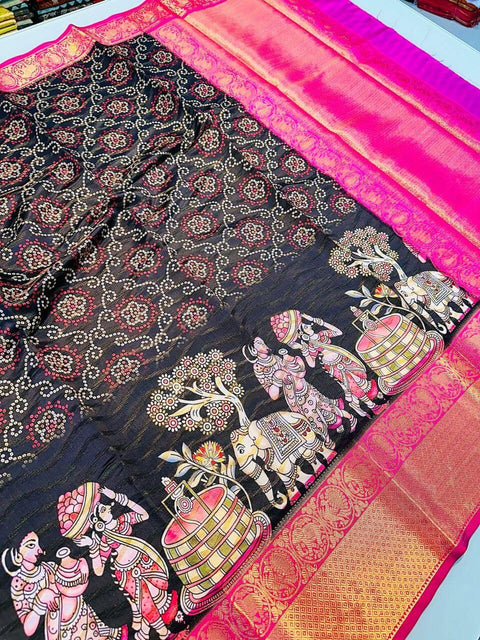 VastraLakshmi Confounding Brown Kalamkari Printed Saree With Scintilla Blouse Piece