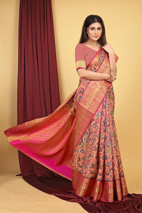 VastraLakshmi Chatoyant Pink Kanjivaram Silk With Quintessential Blouse Piece