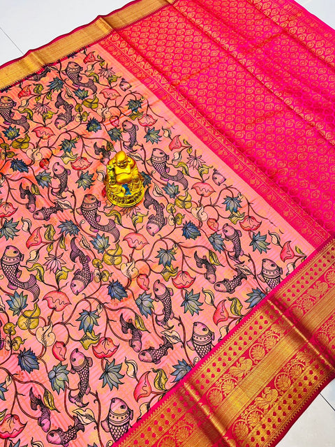 VastraLakshmi Chatoyant Pink Kanjivaram Silk With Quintessential Blouse Piece