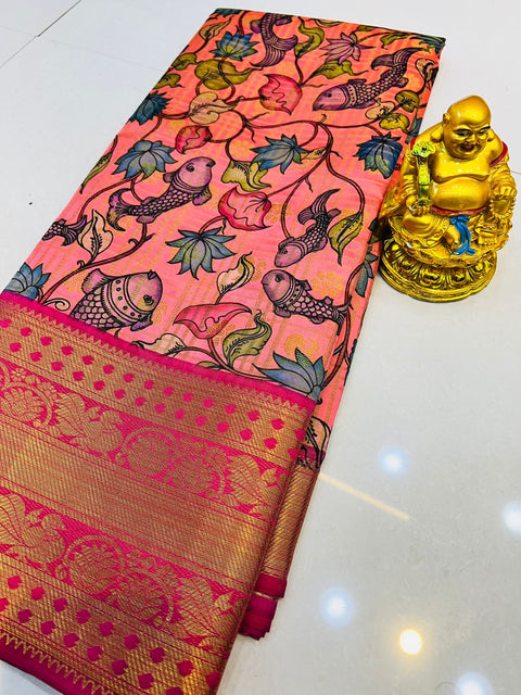 VastraLakshmi Chatoyant Pink Kanjivaram Silk With Quintessential Blouse Piece