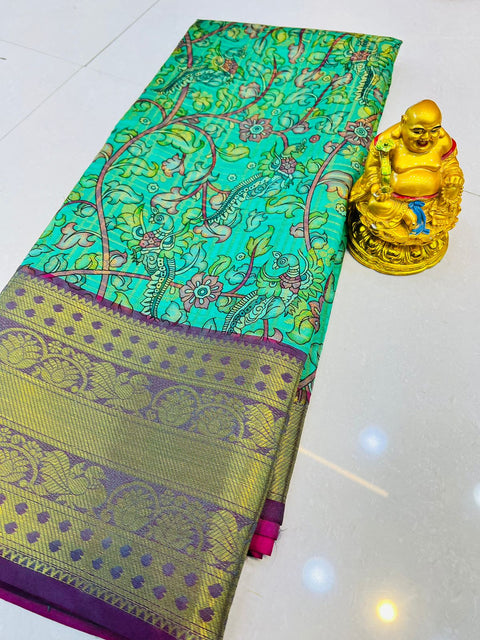 VastraLakshmi Desuetude Sea Green Kanjivaram Silk With Delectable Blouse Piece