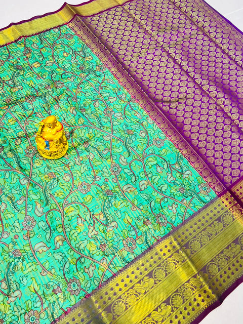 VastraLakshmi Desuetude Sea Green Kanjivaram Silk With Delectable Blouse Piece