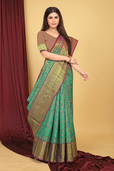 VastraLakshmi Desuetude Sea Green Kanjivaram Silk With Delectable Blouse Piece