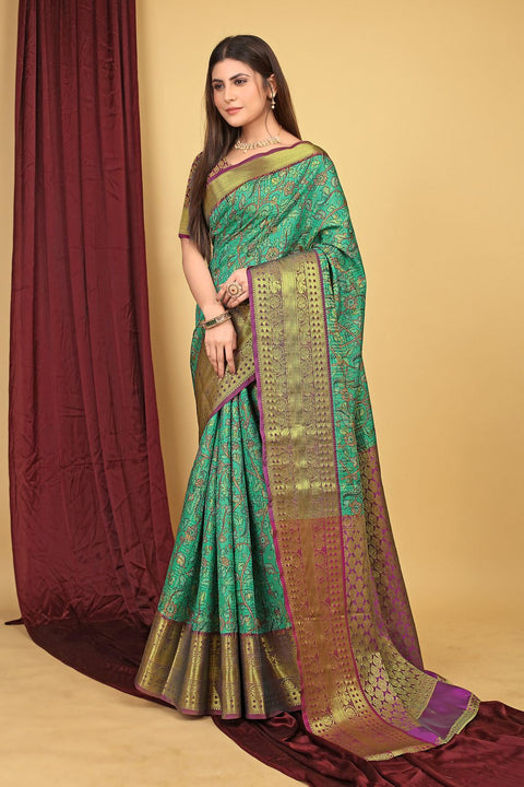 VastraLakshmi Desuetude Sea Green Kanjivaram Silk With Delectable Blouse Piece