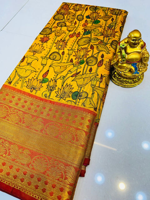 VastraLakshmi Ephemeral Yellow Kanjivaram Silk With Splendiferous Blouse Piece