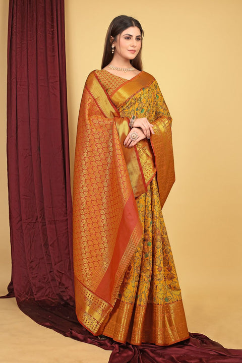 VastraLakshmi Ephemeral Yellow Kanjivaram Silk With Splendiferous Blouse Piece