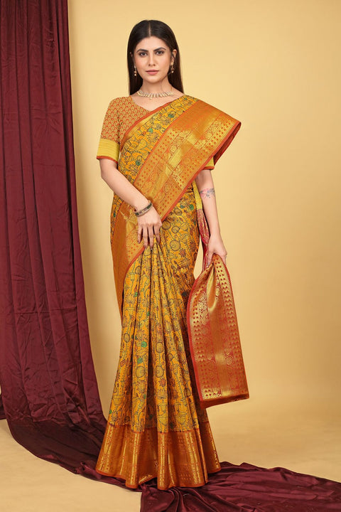 VastraLakshmi Ephemeral Yellow Kanjivaram Silk With Splendiferous Blouse Piece