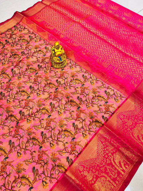 VastraLakshmi Evocative Pink Kanjivaram Silk with Serendipity Blouse Piece