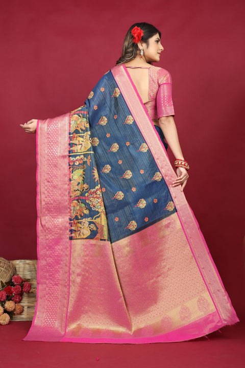 VastraLakshmi Delectable Blue Soft Silk Saree With Vestigial Blouse Piece