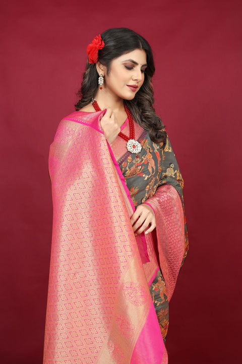 VastraLakshmi Tempting Grey Soft Silk Saree With Imaginative Blouse Piece