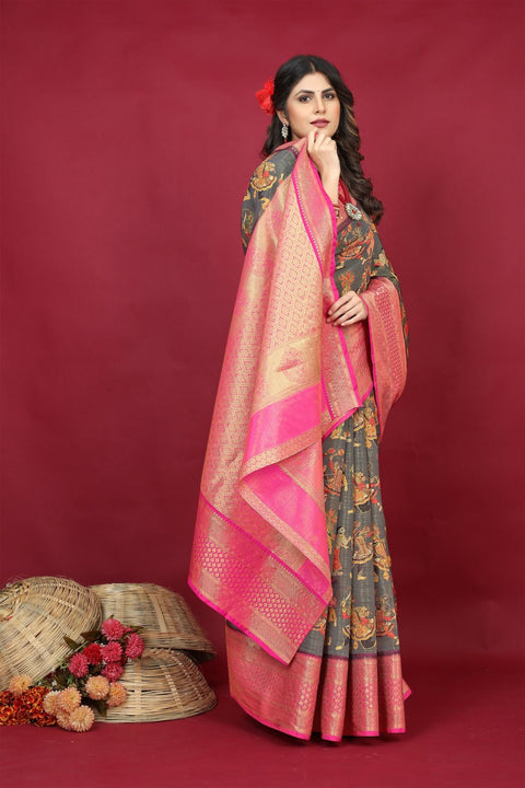 VastraLakshmi Tempting Grey Soft Silk Saree With Imaginative Blouse Piece