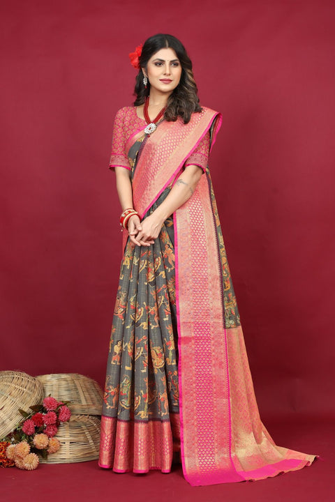 VastraLakshmi Tempting Grey Soft Silk Saree With Imaginative Blouse Piece