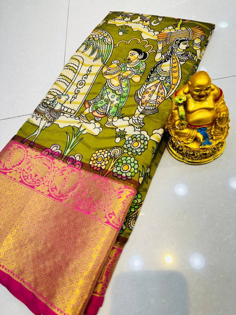 VastraLakshmi Lovely Green Soft Silk Saree With Skinny Blouse Piece