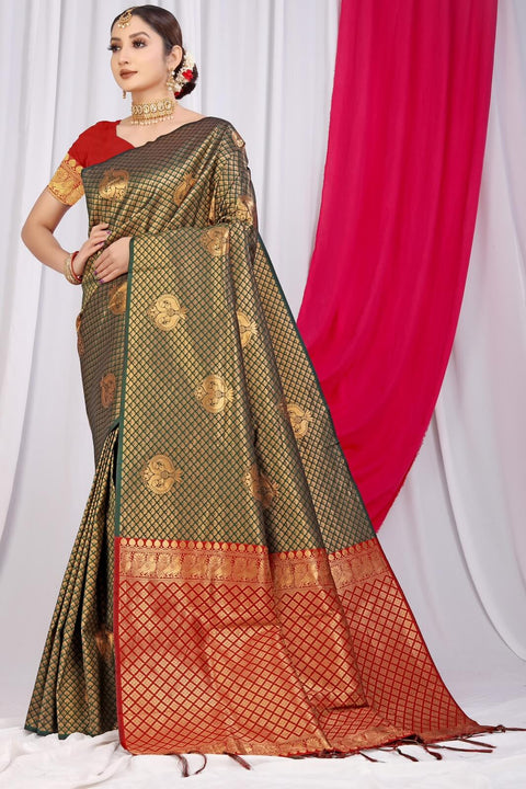 VastraLakshmi Classy Dark Green Soft Silk Saree With Incredible Blouse Piece