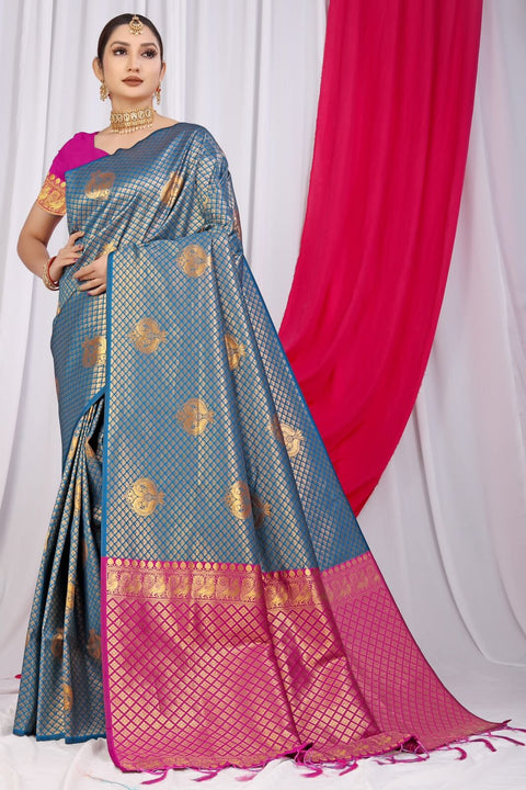 VastraLakshmi Lovely Firozi Soft Silk Saree With Incredible Blouse Piece