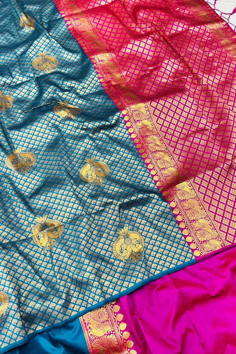 VastraLakshmi Lovely Firozi Soft Silk Saree With Incredible Blouse Piece