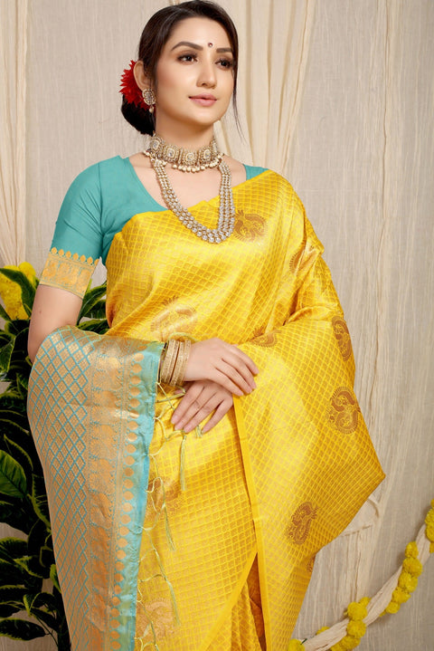 VastraLakshmi Refreshing Lemon Soft Silk Saree With Incredible Blouse Piece