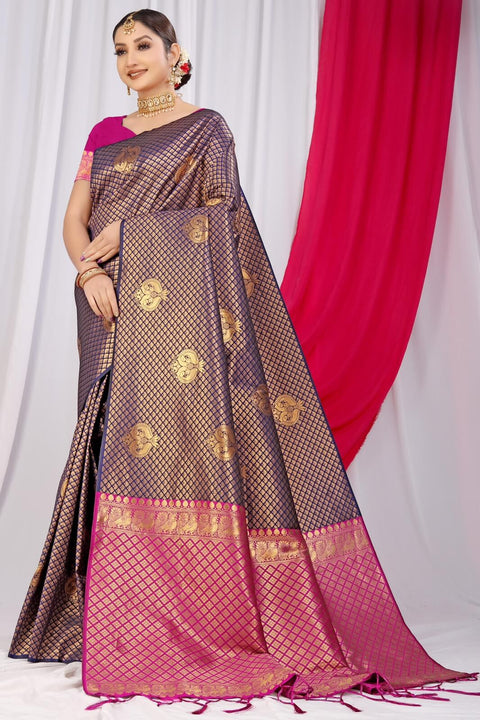 VastraLakshmi Girlish Navy Blue Soft Silk Saree With Incredible Blouse Piece