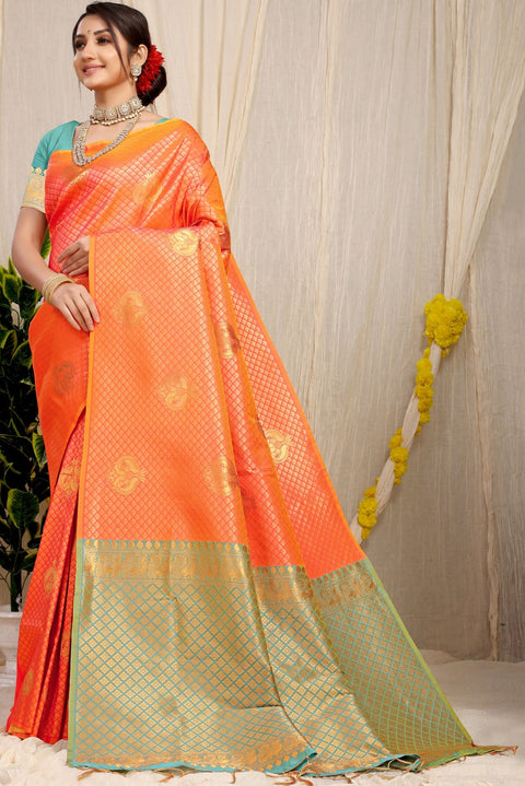 VastraLakshmi Desiring Orange Soft Silk Saree With Incredible Blouse Piece