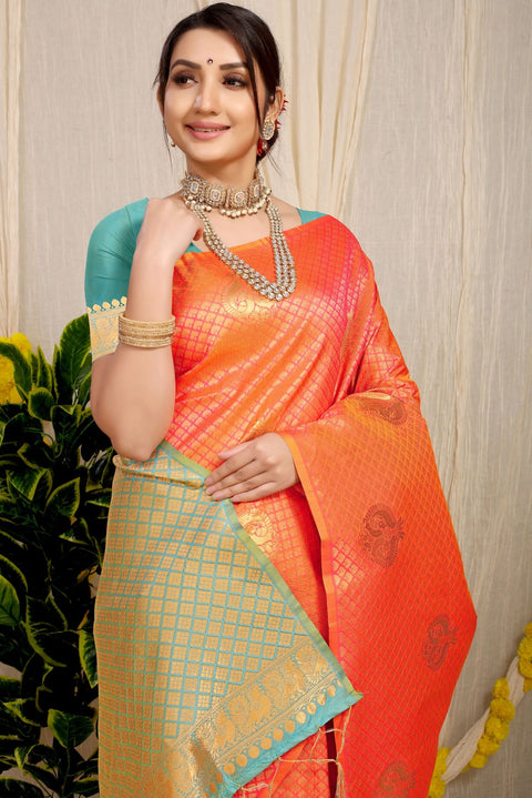 VastraLakshmi Desiring Orange Soft Silk Saree With Incredible Blouse Piece