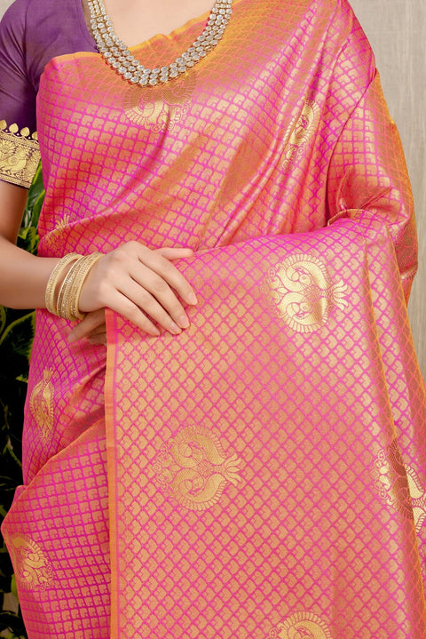 VastraLakshmi Radiant Pink Soft Silk Saree With Incredible Blouse Piece