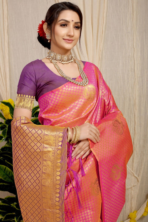 VastraLakshmi Radiant Pink Soft Silk Saree With Incredible Blouse Piece