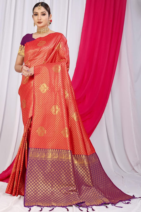 VastraLakshmi Exquisite Red Soft Silk Saree With Incredible Blouse Piece