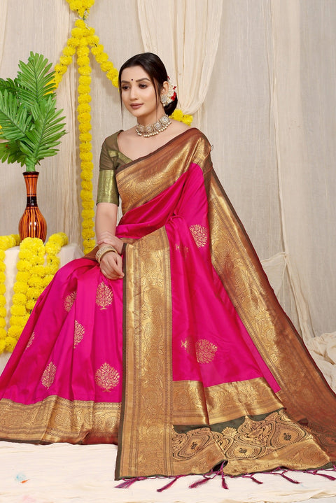 VastraLakshmi Demesne Dark Pink Banarasi Silk Saree With Forbearance Blouse Piece