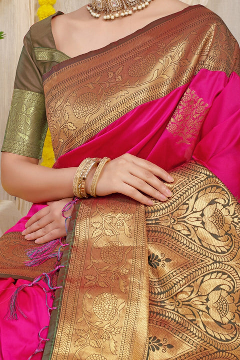 VastraLakshmi Demesne Dark Pink Banarasi Silk Saree With Forbearance Blouse Piece