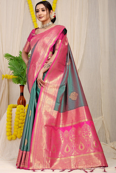 VastraLakshmi Traditional Grey Banarasi Silk Saree With Forbearance Blouse Piece