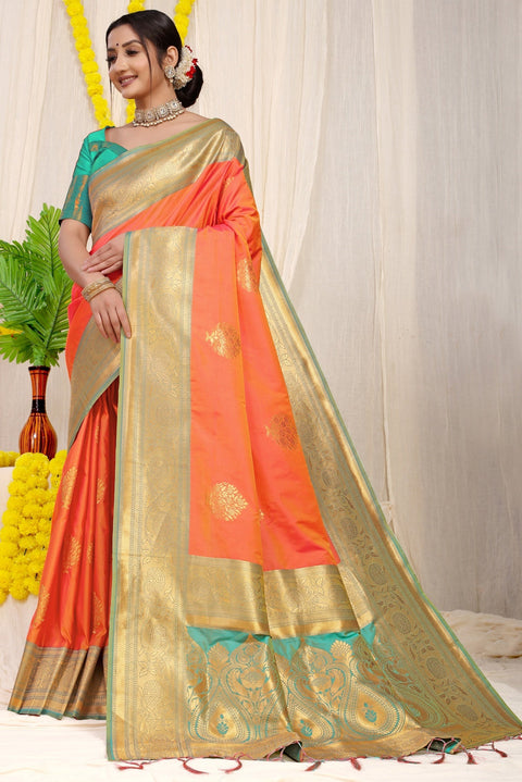 VastraLakshmi Appealing Peach Banarasi Silk Saree With Forbearance Blouse Piece