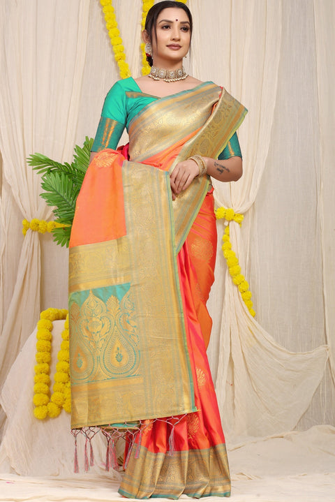 VastraLakshmi Appealing Peach Banarasi Silk Saree With Forbearance Blouse Piece