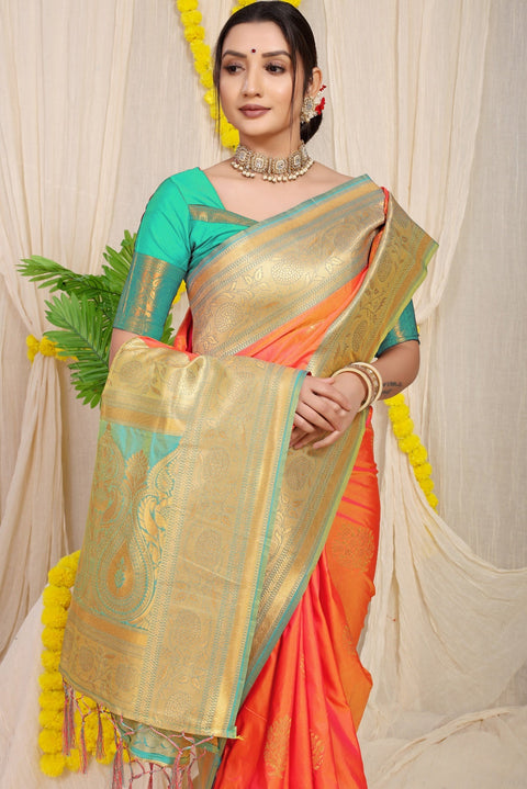 VastraLakshmi Appealing Peach Banarasi Silk Saree With Forbearance Blouse Piece