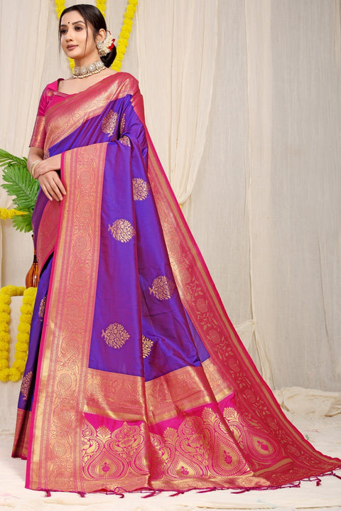 VastraLakshmi Beautiful Purple Banarasi Silk Saree With Forbearance Blouse Piece