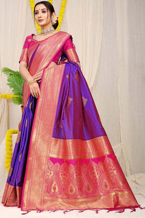 VastraLakshmi Beautiful Purple Banarasi Silk Saree With Forbearance Blouse Piece