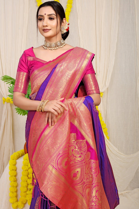 VastraLakshmi Beautiful Purple Banarasi Silk Saree With Forbearance Blouse Piece