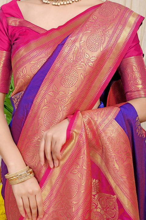 VastraLakshmi Beautiful Purple Banarasi Silk Saree With Forbearance Blouse Piece