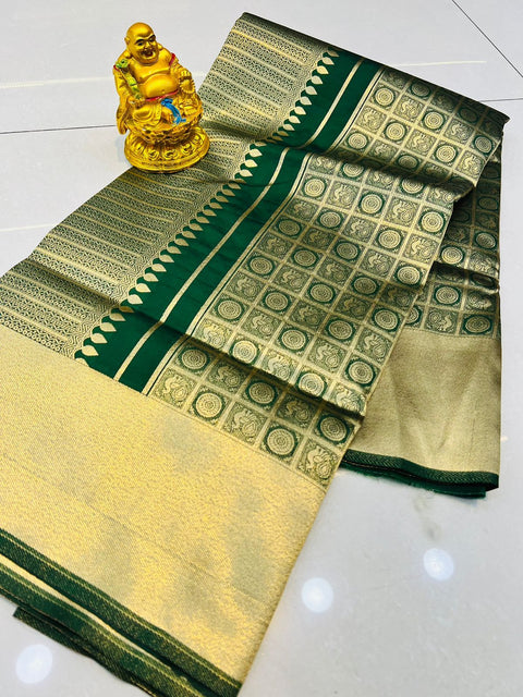 VastraLakshmi Scrumptious Dark Green Kanjivaram Silk With Amiable Blouse Piece