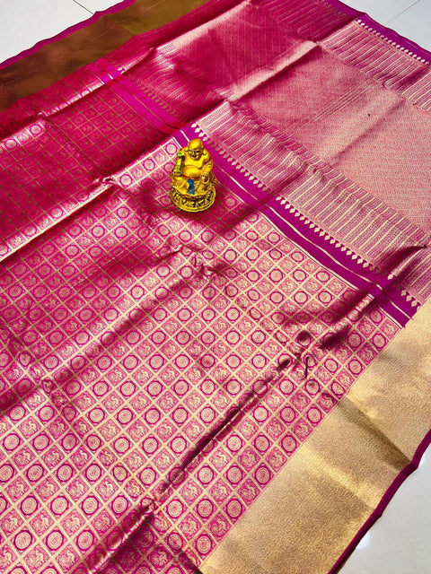 VastraLakshmi Vestigial Dark Pink Kanjivaram Silk With Amiable Blouse Piece