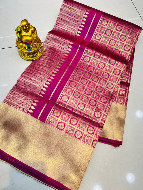 VastraLakshmi Vestigial Dark Pink Kanjivaram Silk With Amiable Blouse Piece