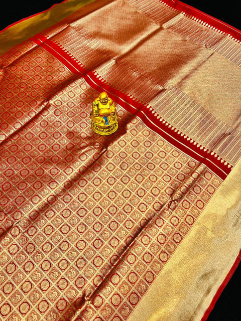 VastraLakshmi Vestigial Red Kanjivaram Silk With Scintilla Blouse Piece