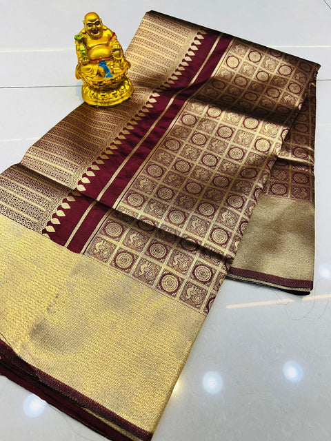 VastraLakshmi Fantabulous Wine Kanjivaram Silk With Lagniappe Blouse Piece