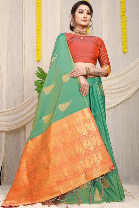 VastraLakshmi Precious Green Banarasi Silk With Extraordinary Blouse Piece