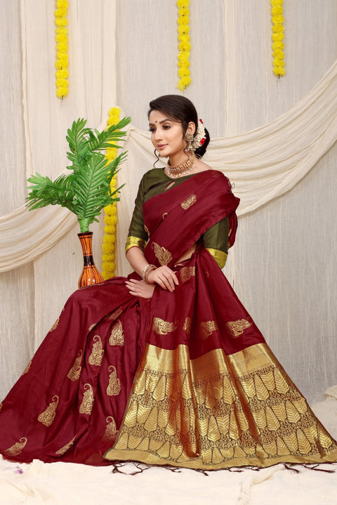 VastraLakshmi Energetic Maroon Banarasi Silk With Refreshing Blouse Piece